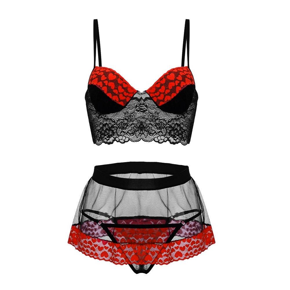 Ladies Sexy Lace Thong Bra and Skirt Set