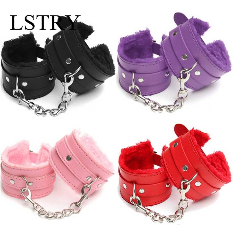 Adjustable PU Leather Plush Hand Cuffs Ankle Handcuffs For Restraints Sex