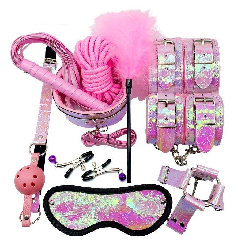 Sex Handcuffs Nipple Clamps Rope BDSM Bondage Set Dazzling Feather Sex Toys Whip Collar Gag For Couples Women