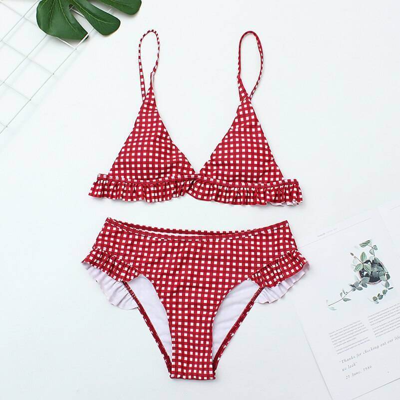 Plaid Bathing Suit Swimsuit for Women Red