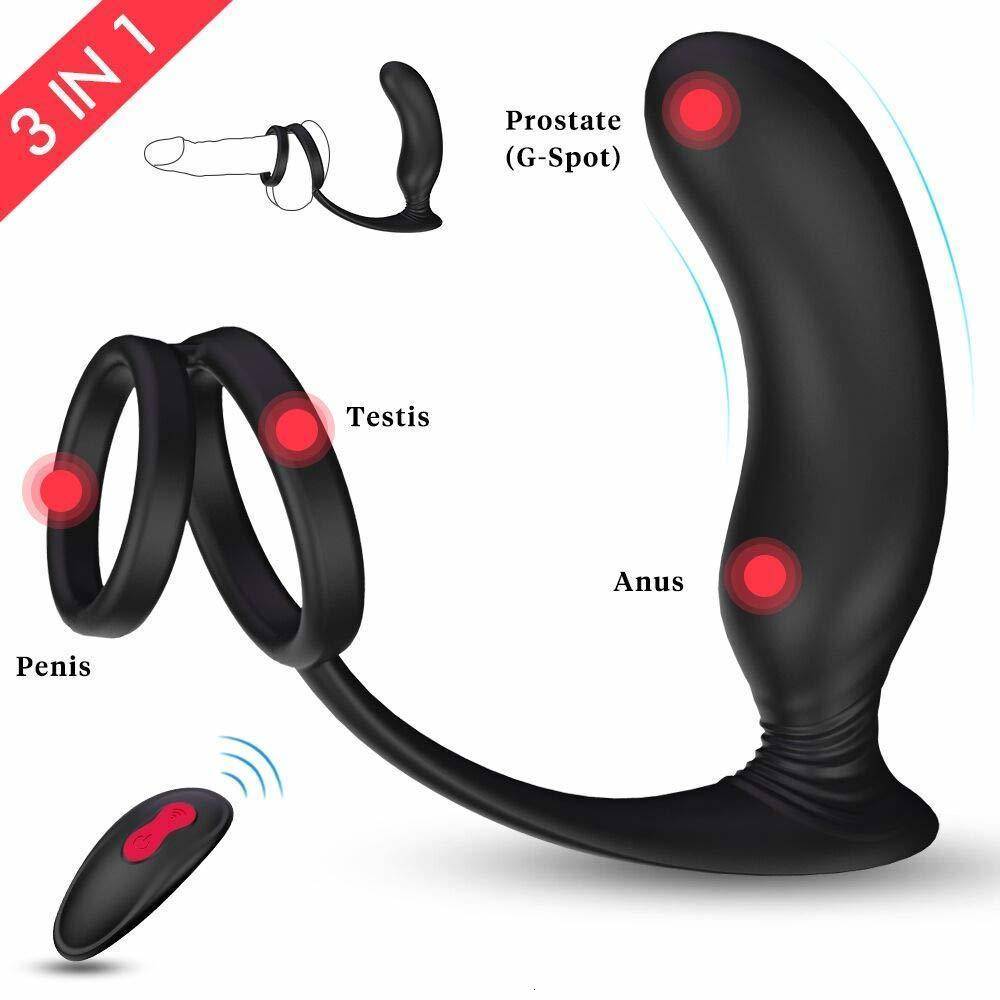 9 Vibration Mode Vibrator With Penis Ring for Gay Anal Sex Toy