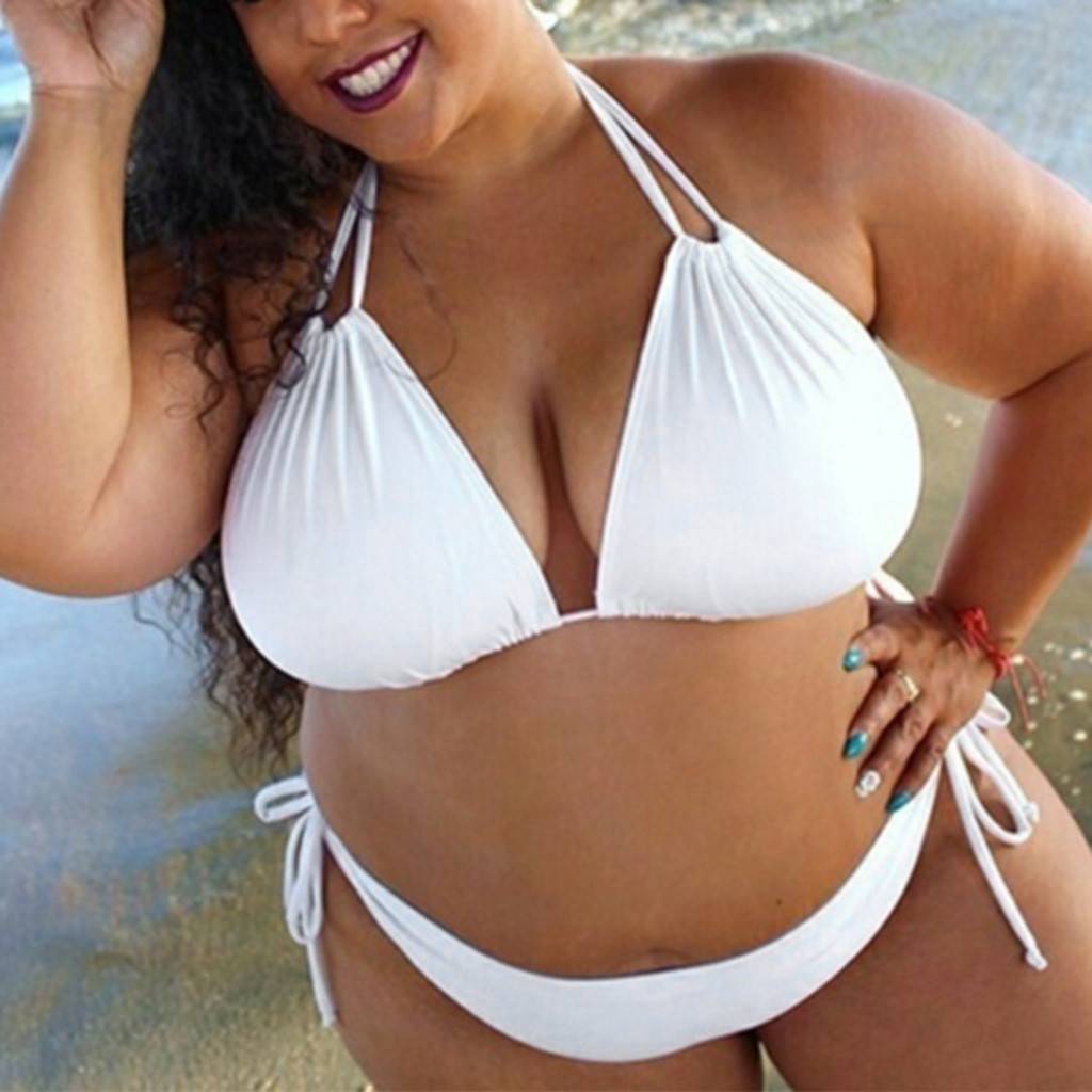 Lace-Up Halter Swimming Suit Bikinis White