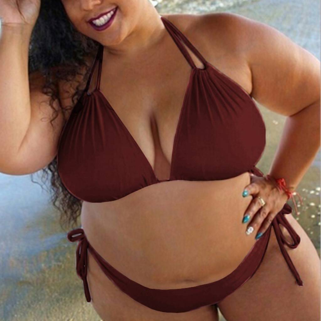 Lace-Up Halter Swimming Suit Bikinis Wine Red