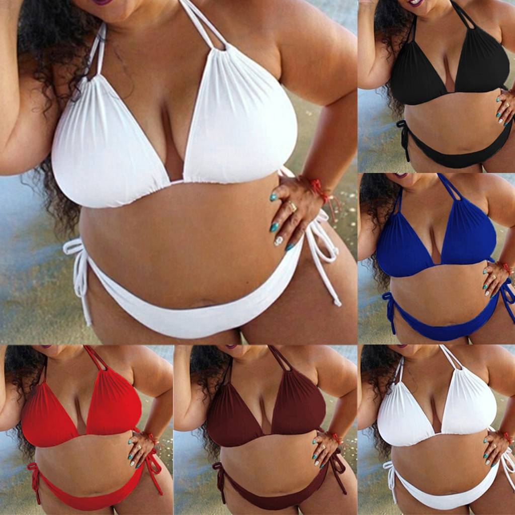 Sexy Plus Size Swimsuit Bikini Set Women Solid Color