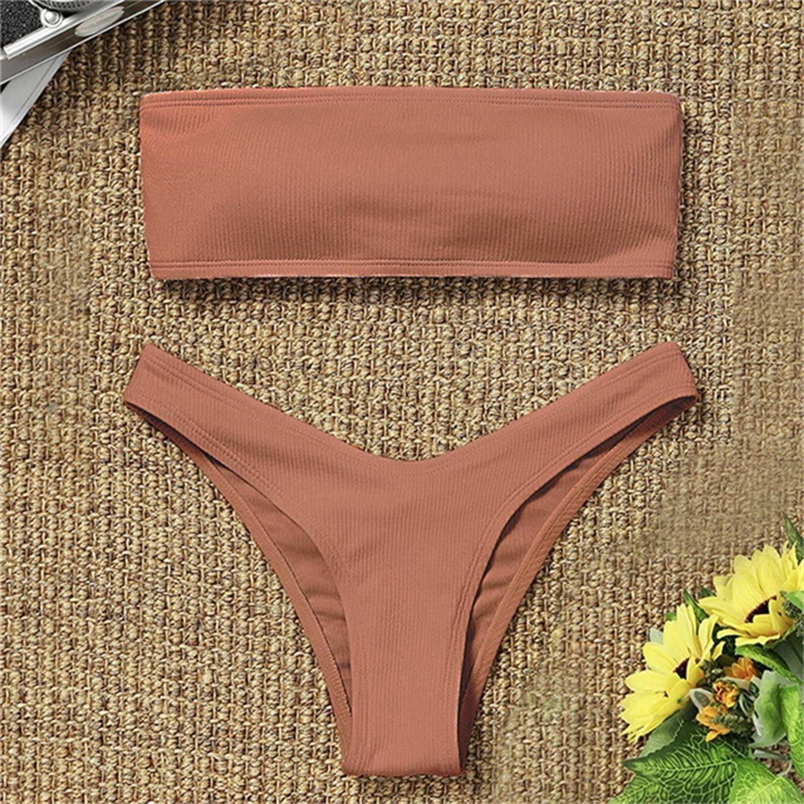 Female Swimwear High Waist Push up Biquini Brown