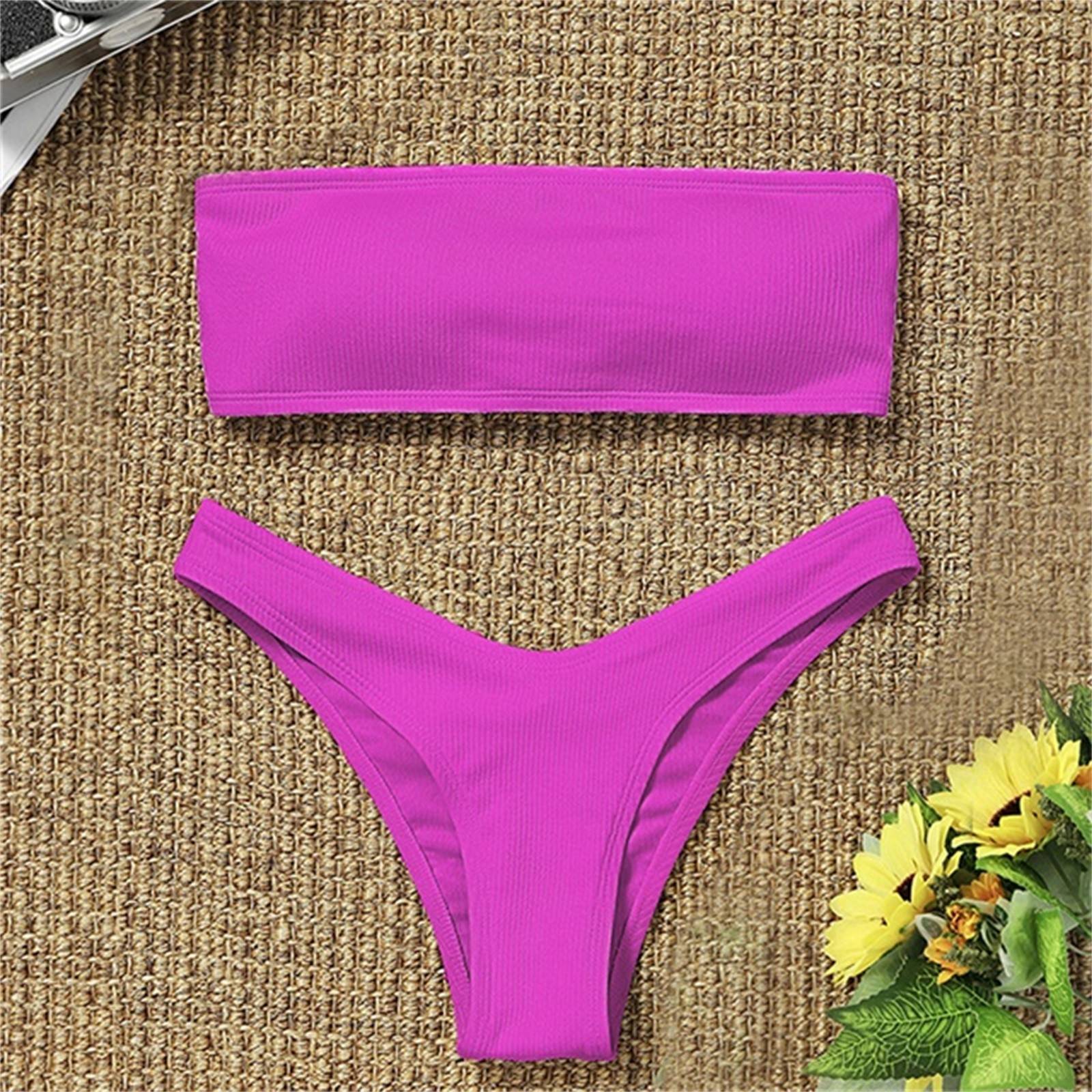 Strapless Bikini 2021 Woman 2 Piece Swimsuit Solid Swimwear Sexy Bikini Set Female Swimwear High Waist Push up Biquini Pink Blue