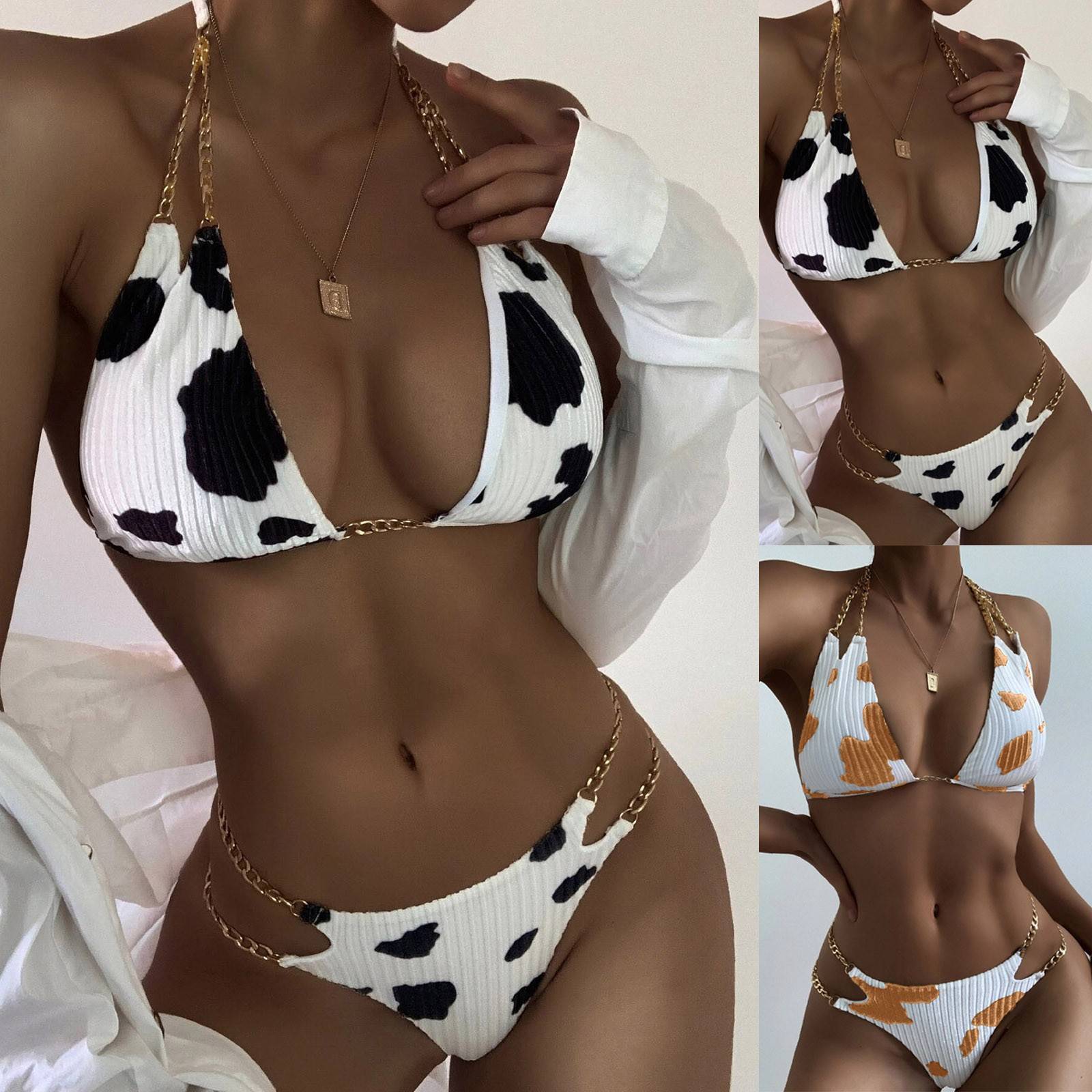 Women Floral Cows Print Bikini Set