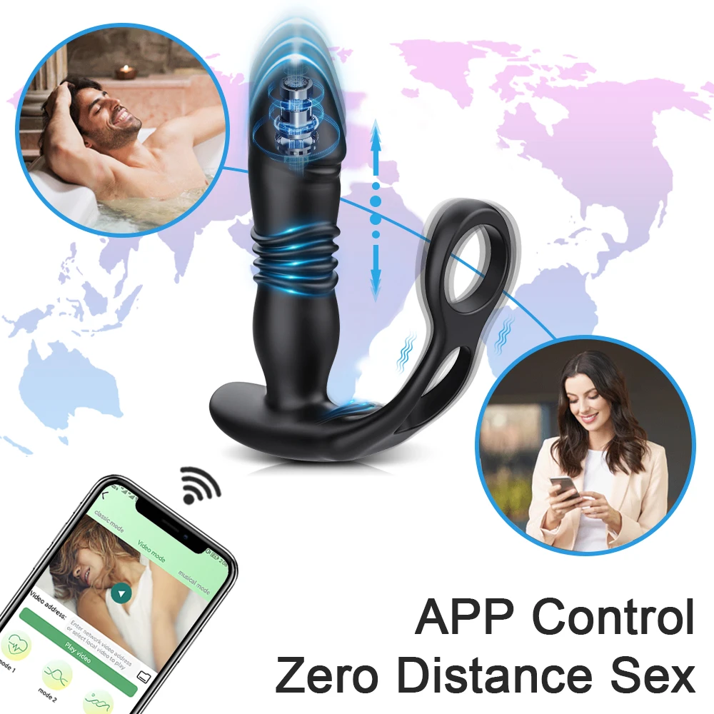 Male Thrusting Prostate Massager Bluetooth APP Vibrator for Men Gay Anal Plug Wireless Remote Butt Plug Sex Toy for Couples